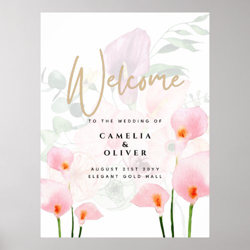 Modern Pink Calla Lily Wedding Welcome Sign