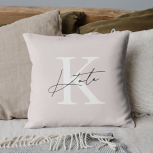 Modern Pink Calligraphy Monogram Throw Pillow