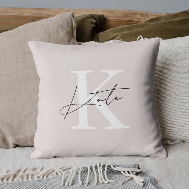 Modern Pink Calligraphy Monogram Throw Pillow (Creator Uploaded)