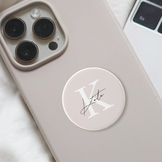 Modern Pink Calligraphy Name Monogram PopSocket (Creator Uploaded)