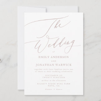 Modern Pink Calligraphy Simple Wedding Invitation