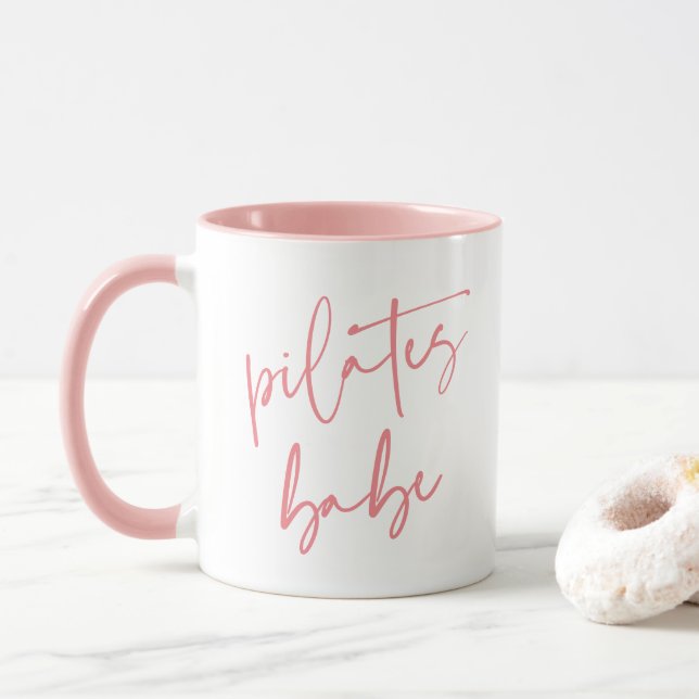 Modern Pink Calligraphy Workout Gym Pilates Babe Mug (With Donut)