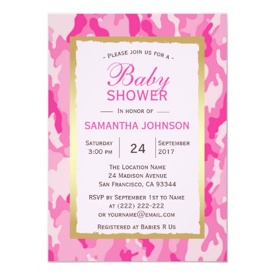 Modern Pink Camo Baby Shower Invitations Modern Pink Camo Baby Shower Invitations