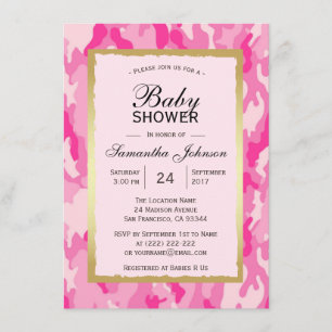Modern PINK CAMO Baby Shower Invitations - Girl