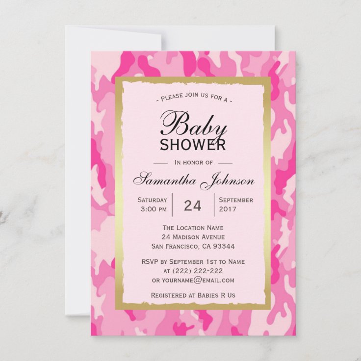 Modern PINK CAMO Baby Shower Invitations Girl Zazzle