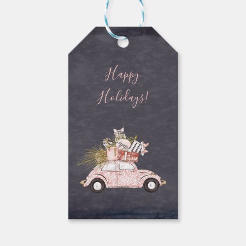 Modern Pink Car Black Chalk Holiday Christmas Gift Tags