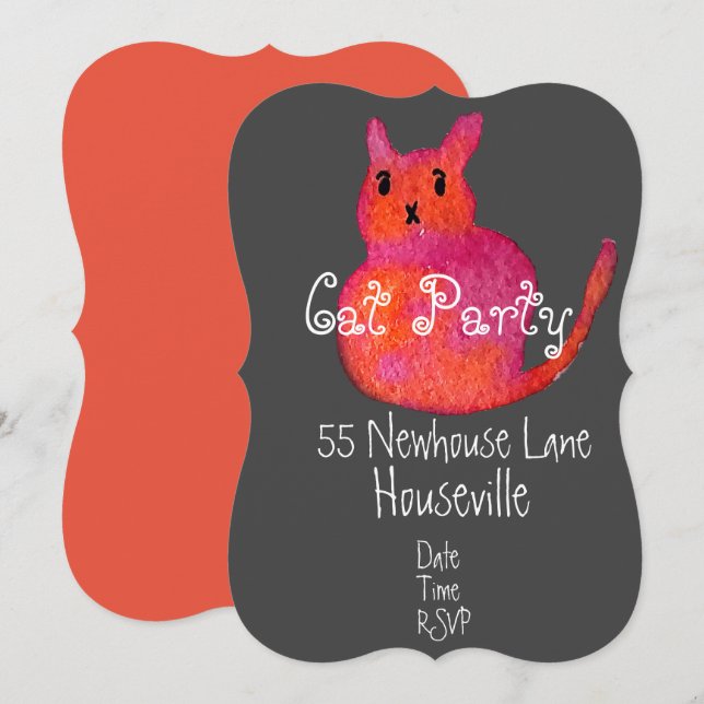 Modern pink cat art cat dinner Party Invitation (Front/Back)