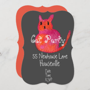 Modern pink cat art cat dinner Party Invitation