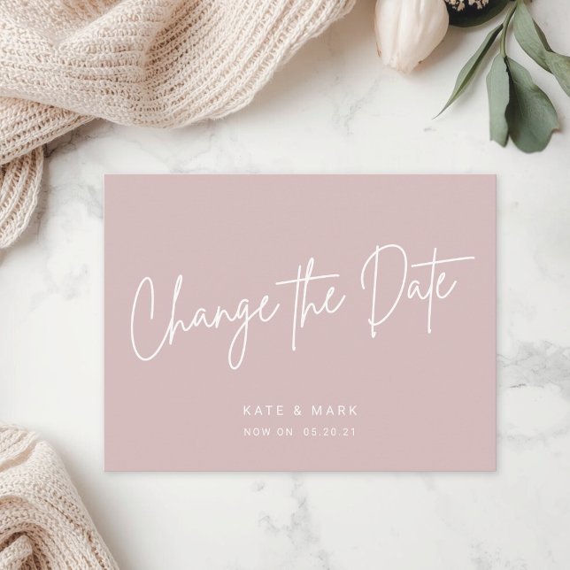 Modern Pink Change the Date Announcement Postcard (Creator Uploaded)