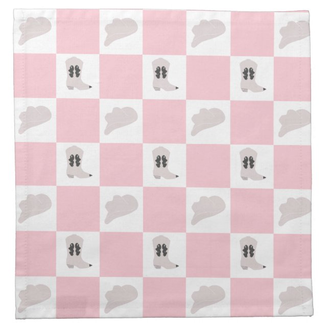 Modern Pink Checkered Cowgirl Rodeo Pattern Cloth Napkin (Front)
