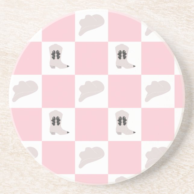 Modern Pink Checkered Cowgirl Rodeo Pattern Coaster (Front)