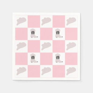 Modern Pink Checkered Cowgirl Rodeo Pattern Napkins