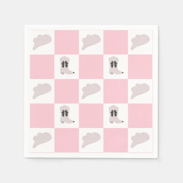 Modern Pink Checkered Cowgirl Rodeo Pattern Napkins (Front)