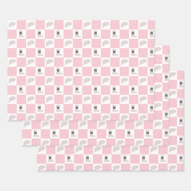 Modern Pink Checkered Cowgirl Rodeo Pattern Wrapping Paper Sheets (Set)