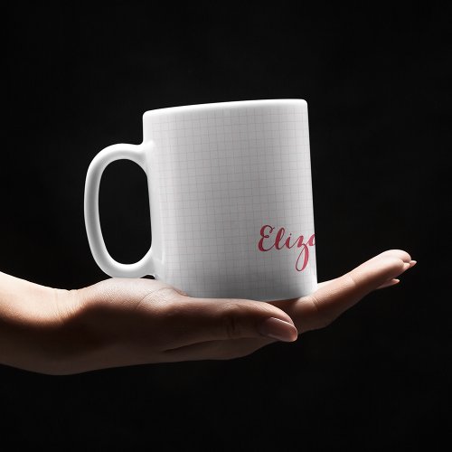 Modern Pink Checkered Elegant Typography Name Chic Two_Tone Coffee Mug