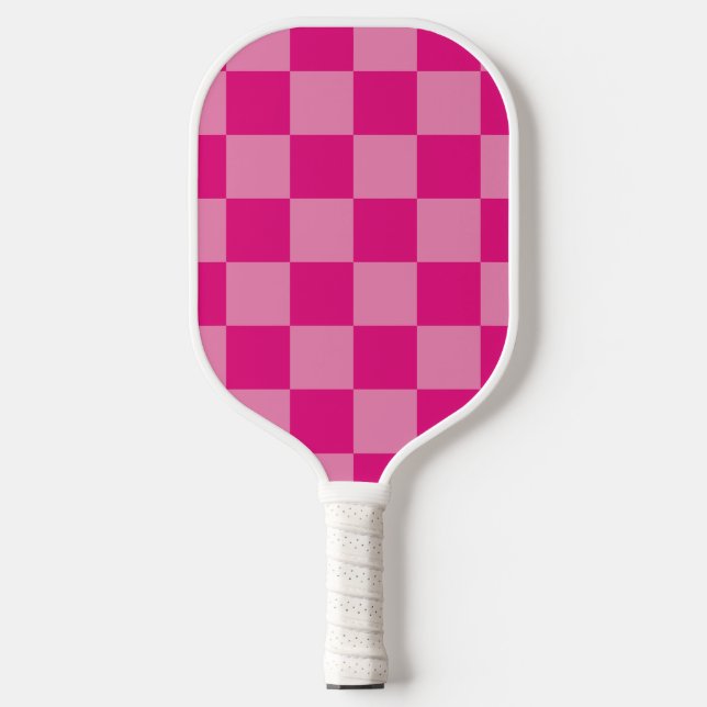 Modern pink checkered  pickleball paddle (Front)
