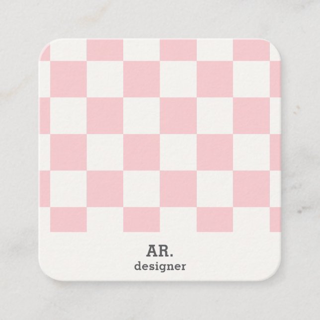 Modern Pink Checkered QR Code Business Card  (Front)
