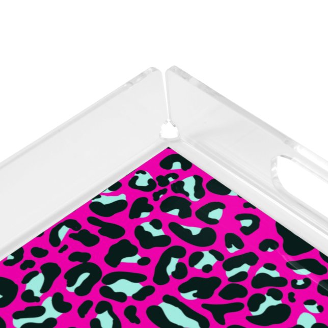 Modern Pink Cheetah Leopard Animal Print Acrylic Tray (Corner)