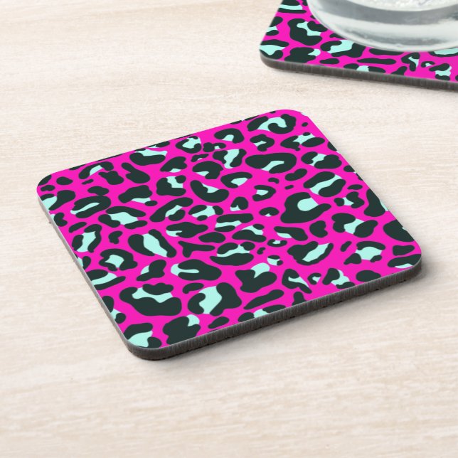 Modern Pink Cheetah Leopard Animal Print Beverage Coaster (Left Side)
