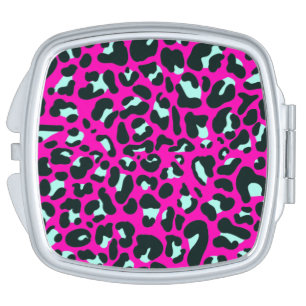 Modern Pink Cheetah Leopard Animal Print Compact Mirror