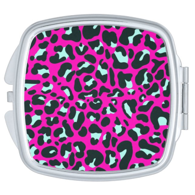 Modern Pink Cheetah Leopard Animal Print Compact Mirror (Side)