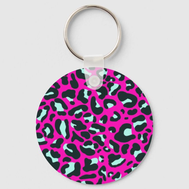 Modern Pink Cheetah Leopard Animal Print Keychain (Front)