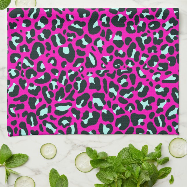 Modern Pink Cheetah Leopard Animal Print Kitchen Towel (Folded)