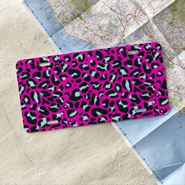 Modern Pink Cheetah Leopard Animal Print License Plate (In Situ)