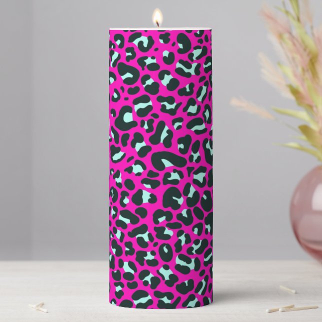 Modern Pink Cheetah Leopard Animal Print Pillar Candle (In Situ)