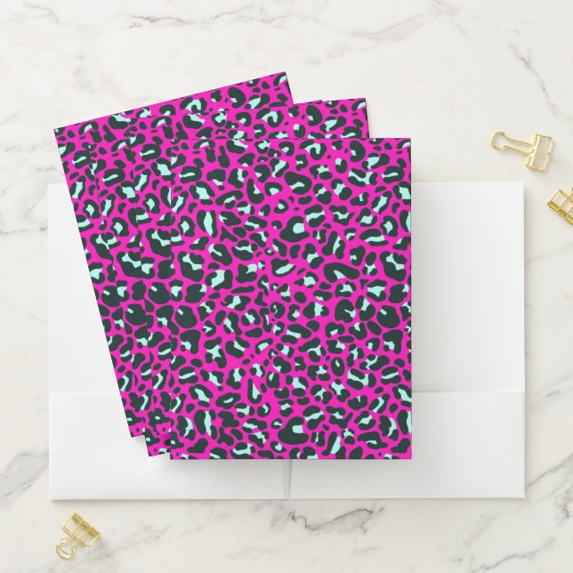 Modern Pink Cheetah Leopard Animal Print Pocket Folder (In Situ)