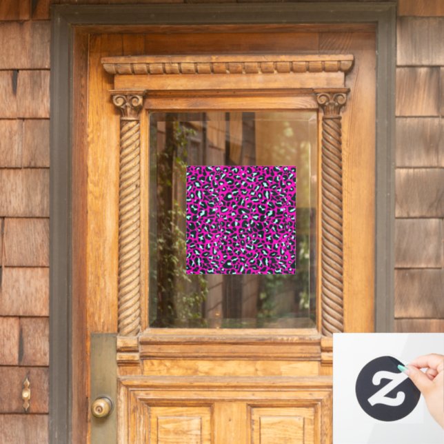 Modern Pink Cheetah Leopard Animal Print Window Cling (Home Door)