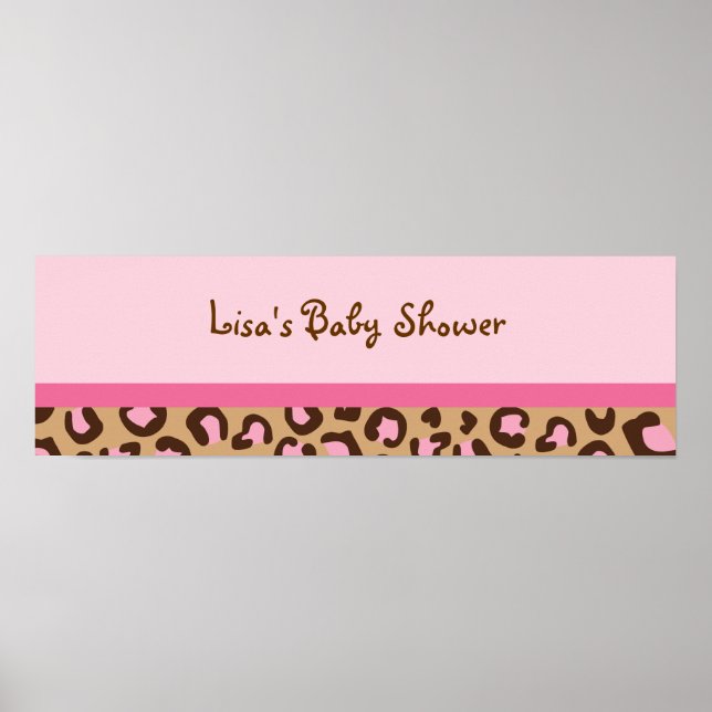 Modern Pink Cheetah Print Baby Shower Banner Sign (Front)
