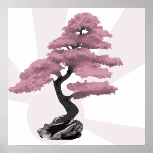 Modern Pink Cherry Tree Bonsai  Rising Sun Poster