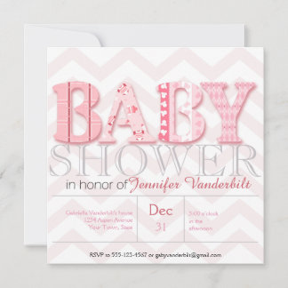 Modern Pink Chevron Baby Shower Invitation