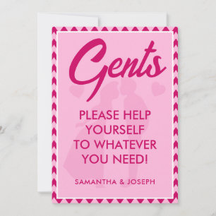 Modern Pink Chevron Gents Bathroom Basket Sign Invitation