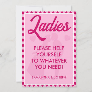 Modern Pink Chevron Ladies Bathroom Basket Sign Invitation