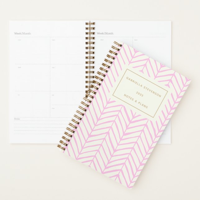 Modern Pink Chevron Line Pattern Personalized Planner (Display)