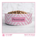 Modern Pink Chevron Personalized Pet Bowl<br><div class="desc">Elevate your pet’s dining experience with this charming, personalized pet bowl. Adorned with a soft pink chevron pattern, this bowl exudes sweetness and femininity. Add a personal touch by customizing it with a pet’s name. Whether you’re searching for something unique for your own pet or as a gift for a...</div>