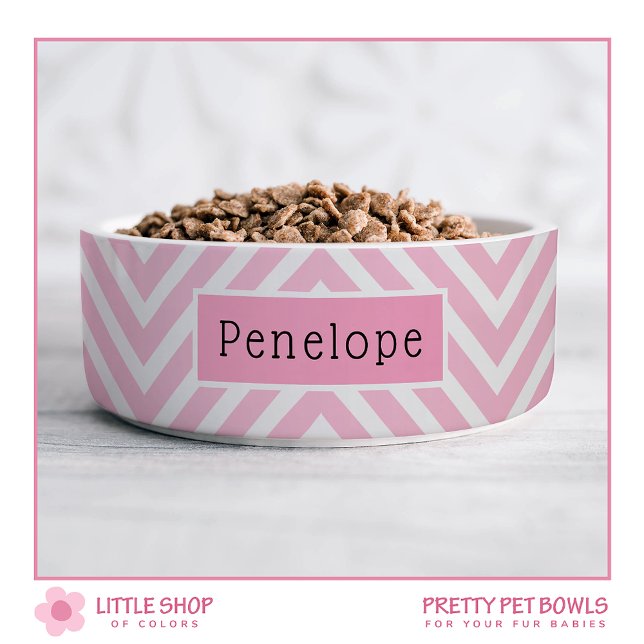 Modern Pink Chevron Personalized Pet Bowl (Creator Uploaded)