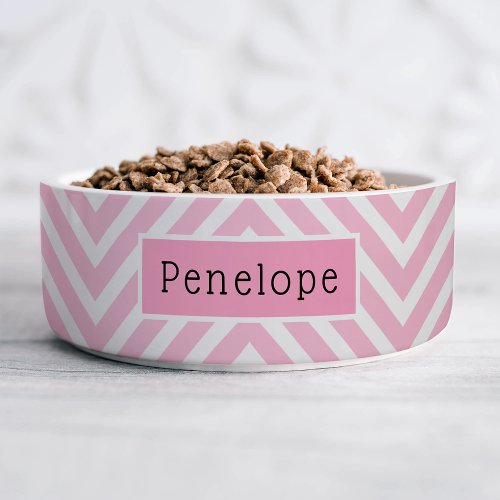 Modern Pink Chevron Personalized Pet Bowl