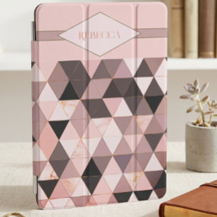 Modern Pink Chic Geometric Monogram Name Design iPad Mini Cover