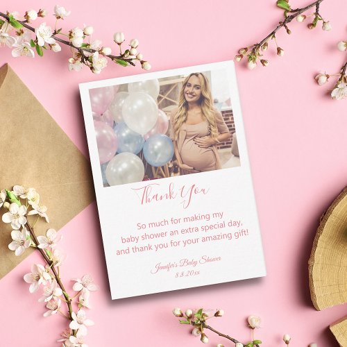 modern pink chic thank you baby shower photo  note card