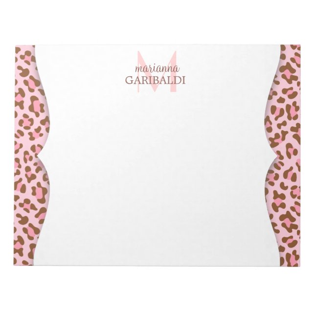 Modern Pink Choco Animal Print Girly Personalized Notepad (Front)