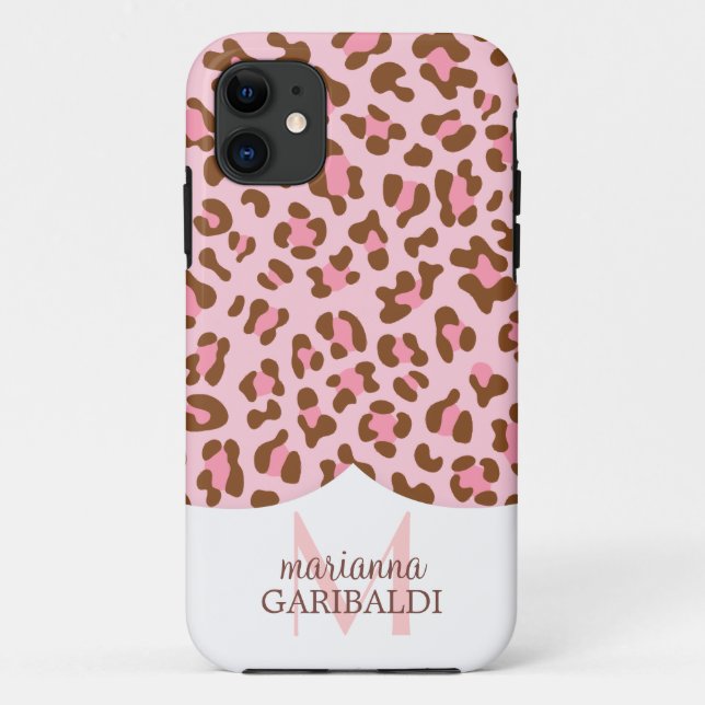 Modern Pink Choco Leopard Print Girly Personalized Case-Mate iPhone Case (Back)