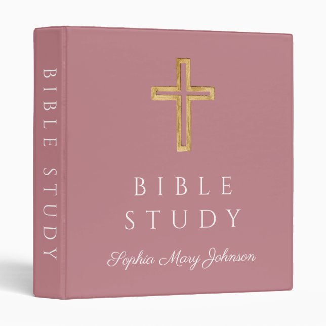 Modern Pink Christian Religious Cross Bible Study 3 Ring Binder (Front/Spine)