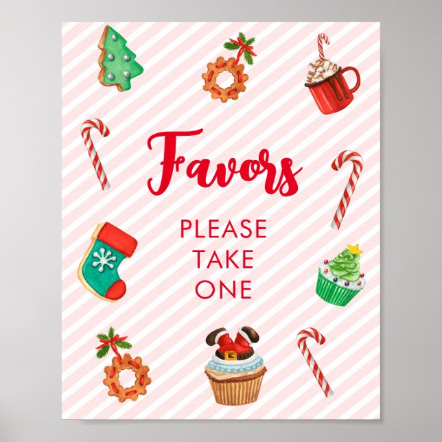 Modern Pink Christmas Favors Sign (Front)