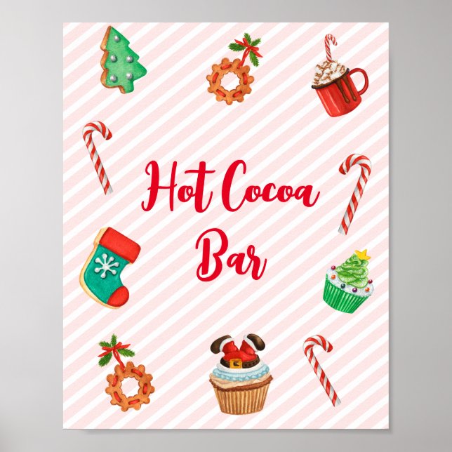 Modern Pink Christmas Hot Cocoa Bar Sign (Front)
