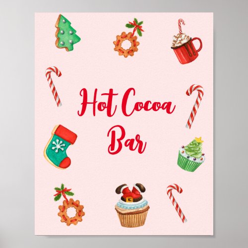 Modern Pink Christmas Hot Cocoa Bar Sign