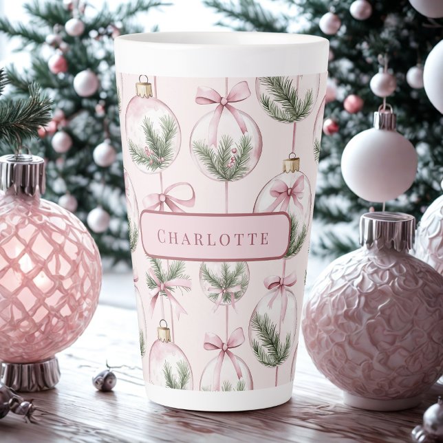 Modern Pink Christmas Ornament Personalized Latte Mug (Creator Uploaded)