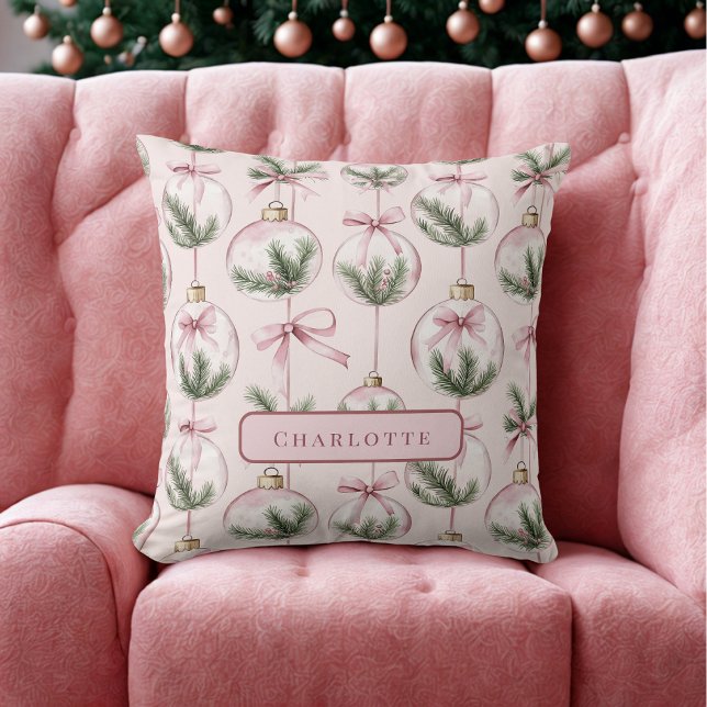 Modern Pink Christmas Ornament Personalized Pillow (Creator Uploaded)